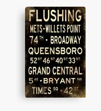 New York "Flushing" V1 Distressed subway sign art Canvas Print