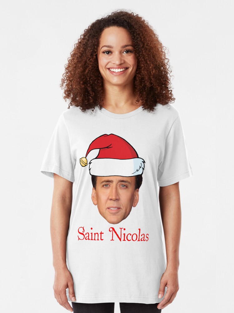 Alternate view of Saint Nicolas Cage Christmas Slim Fit T-Shirt