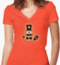 Vintage Guitarist Cartoon Women's Fitted V-Neck T-Shirt