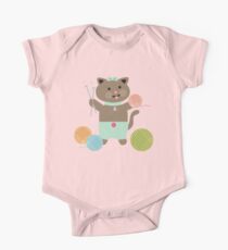 Cute kawaii kitty cat knitting needles yarn One Piece - Short Sleeve