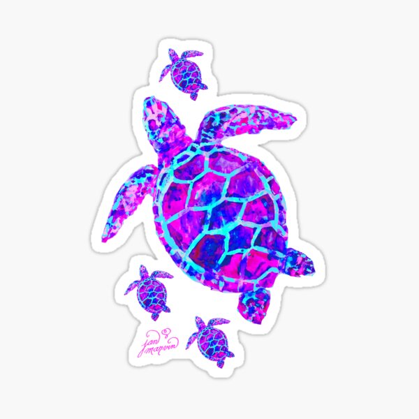 Sea Turtle with babies pink and blue Sticker
