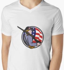 American Patriot Minuteman With Rifle And Flag Men's V-Neck T-Shirt