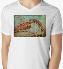 Riding The Famous Cyclone Roller Coaster Men's V-Neck T-Shirt