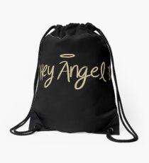 angel wings black Drawstring Bag