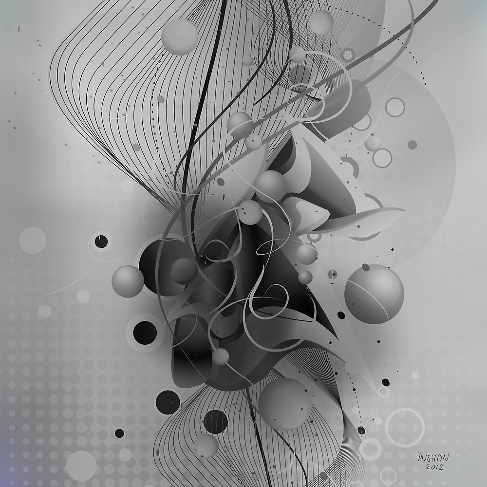 "Black And White Abstract Digital ArtDynamic Shapes And