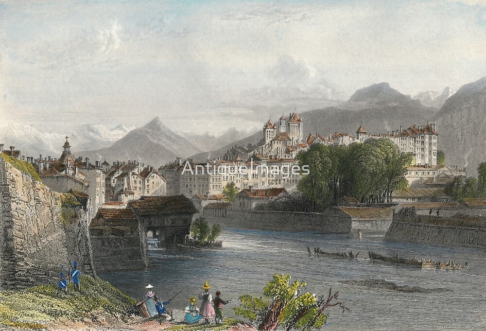 "Antique Engraving of The City of Geneva" by AntiqueImages Redbubble
