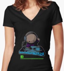 SIMPLE-CARTOON-DJ-GUY - JULY 2012 MERCH - CRUNKECOWEAR.NET BEGREENRECORDS.NET Women's Fitted V-Neck T-Shirt
