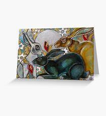 Three Moon Gazing Hares Greeting Card