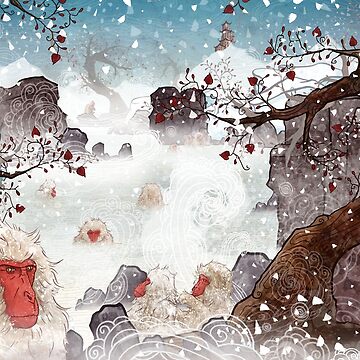 Artwork thumbnail, Soaking Japanese Snow Monkeys by TaylorRoseArt