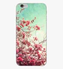 Pink Flowers on a Textured Blue Sky (Vintage Flower Photography) iPhone Case
