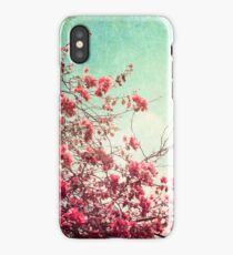 Pink Flowers on a Textured Blue Sky (Vintage Flower Photography) iPhone Case/Skin