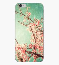 Pink Autumn Leafs on Blue Textured Sky (Vintage Nature Photography) iPhone Case