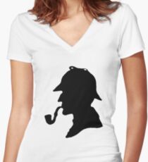 Sherlock Holmes Silhouette Women's Fitted V-Neck T-Shirt