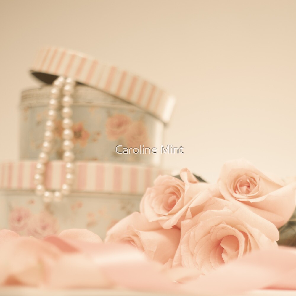 "Pink Roses and Pearls " by Caroline Mint Redbubble