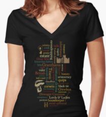 Downton Abbey Word Mosaic Women's Fitted V-Neck T-Shirt