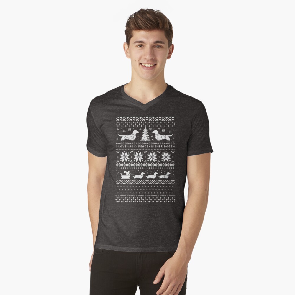 Dachshunds Christmas Sweater Pattern V-Neck T-Shirt