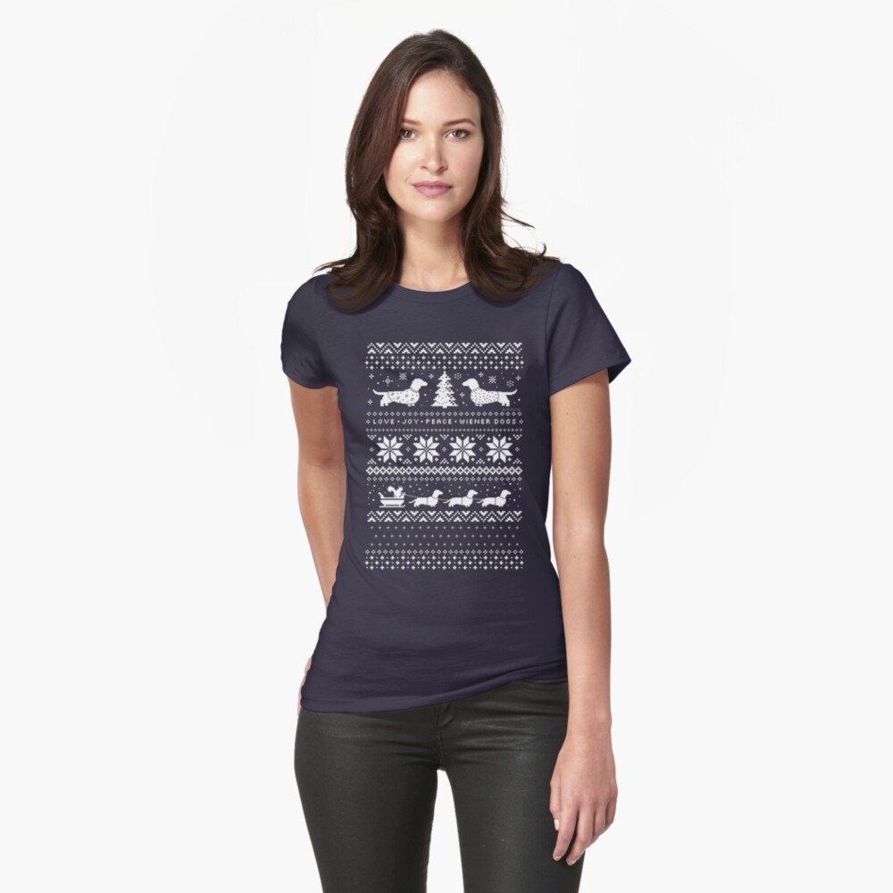 Dachshunds Christmas Sweater Pattern Fitted T-Shirt