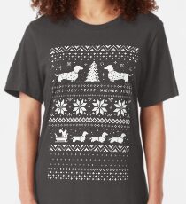 Dachshunds Christmas Sweater Pattern Slim Fit T-Shirt