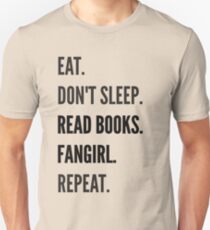 Camiseta unisex COMA, NO DORMIR, LEER LIBROS, FANGIRL, REPETIR