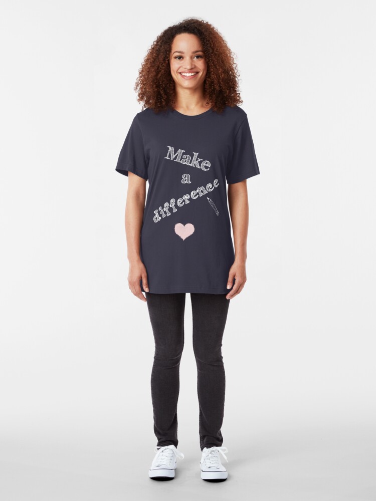 Alternate view of Make a Difference with Pencil and Heart Slim Fit T-Shirt