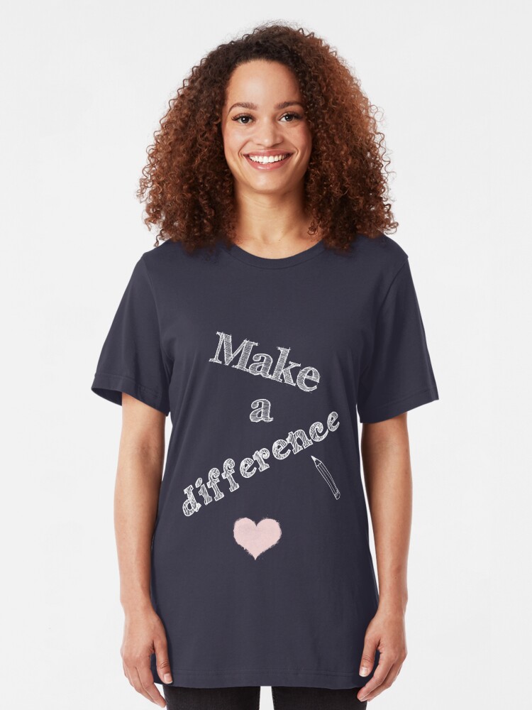 Alternate view of Make a Difference with Pencil and Heart Slim Fit T-Shirt