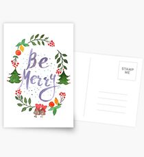 Be Merry christmas watercolor illustration Postcards