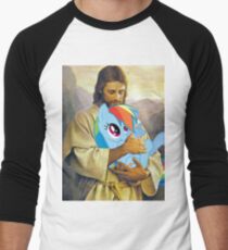 Jesus Loves Rainbow Dash Men's Baseball Âľ T-Shirt
