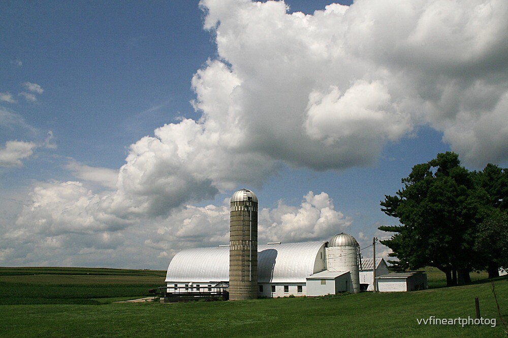 "Dairy Farm with White Clouds Viroqua, Wisconsin " by vvfineartphotog Redbubble