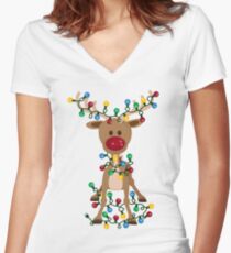 Adorable Reindeer Women's Fitted V-Neck T-Shirt