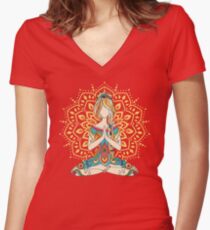 Yoga Om Chakras Mindfulness Meditation Zen 4 Women's Fitted V-Neck T-Shirt