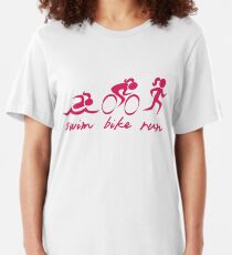Swim Bike Run Girl (Pink) Slim Fit T-Shirt