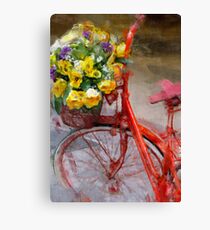Red bicycle with flowers Canvas Print