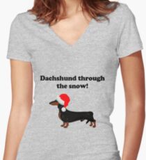 Dachshund Through the Snow Women's Fitted V-Neck T-Shirt