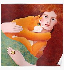 Girl with Ginger Cat Poster
