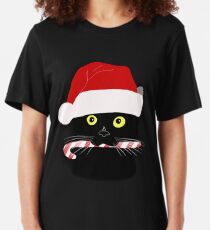 Christmas Cat Closeup Slim Fit T-Shirt