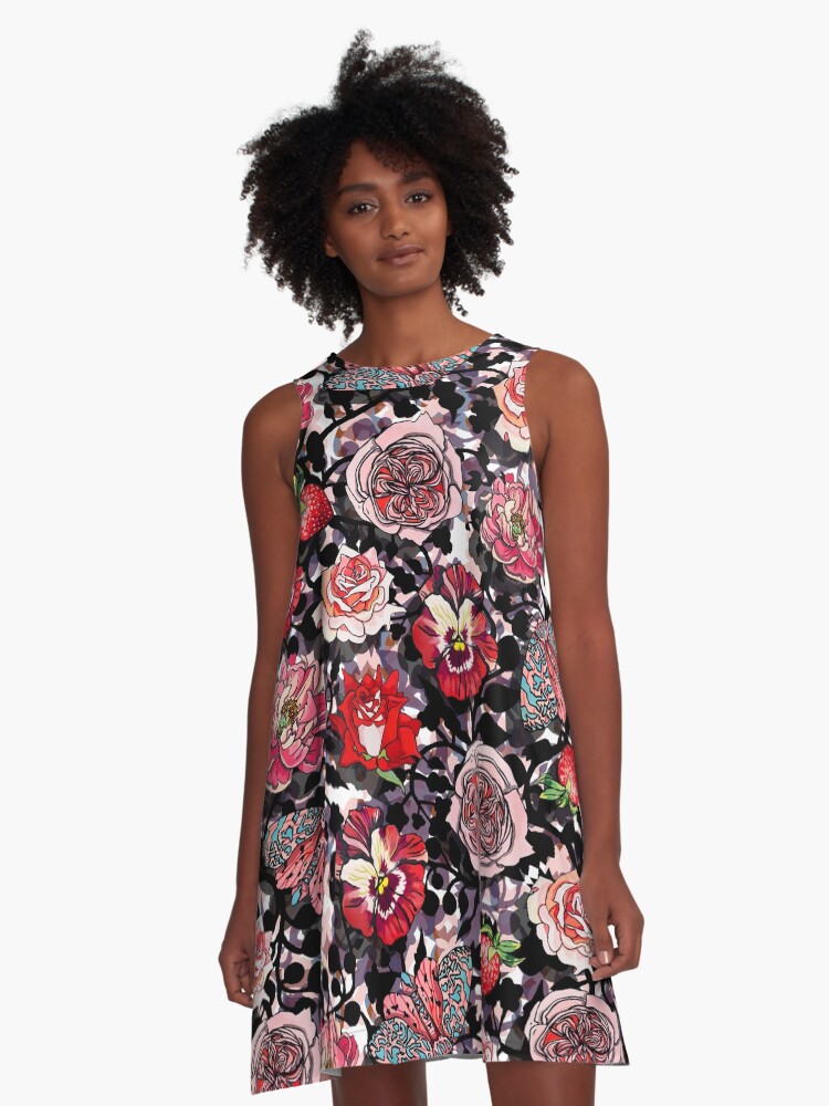 black dress with pink flowers