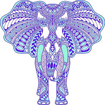 Artwork thumbnail, Pretty Henna Pattern Elephant Blues, Greens and Purples by SBernadette