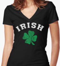 Vintage Irish Shamrock Women's Fitted V-Neck T-Shirt