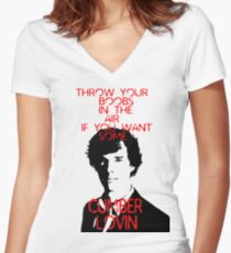 Throw your boobs in the air if you want some cumberlovin Women's Fitted V-Neck T-Shirt