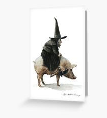 Witch on a Pig Greeting Card