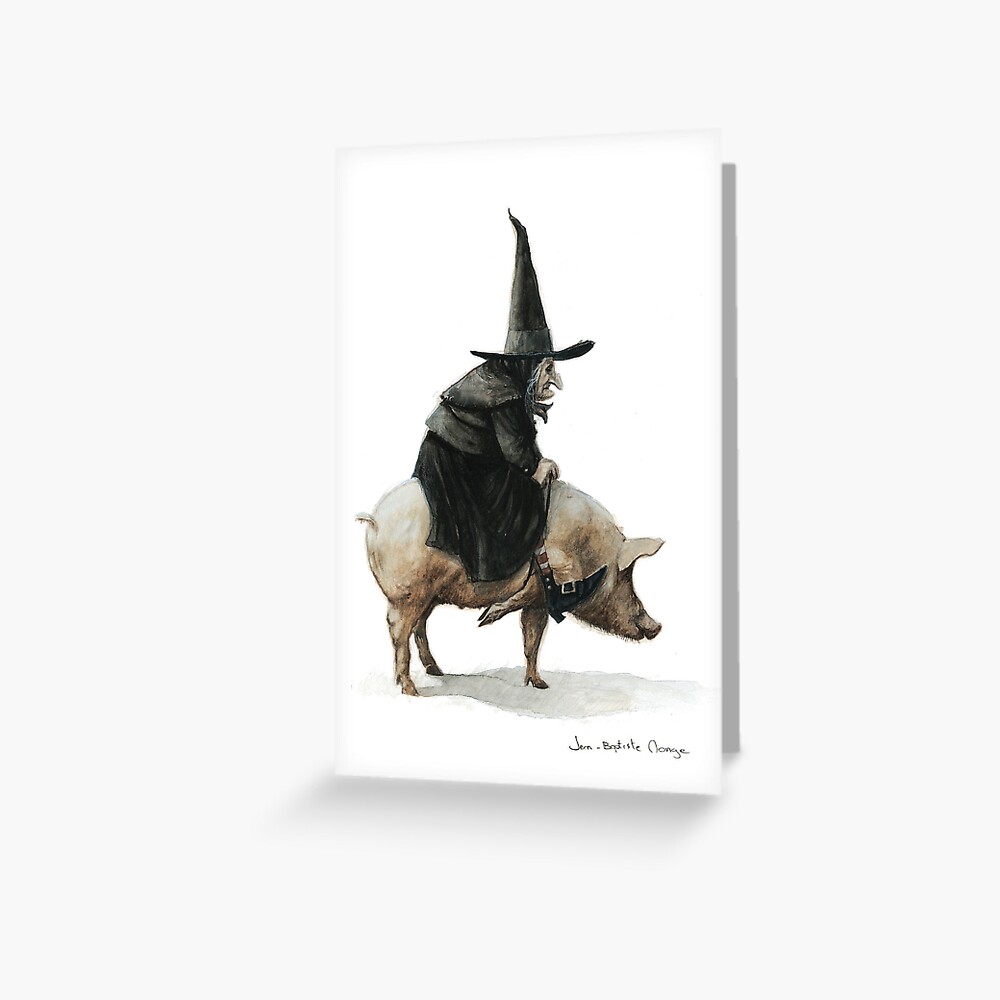 Witch on a Pig Greeting Card
