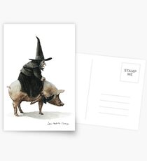 Witch on a Pig Postcards