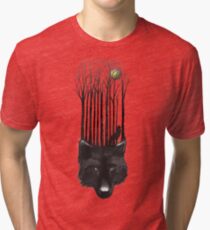 BLACK WOLF BARCODE in the woods illustration Tri-blend T-Shirt