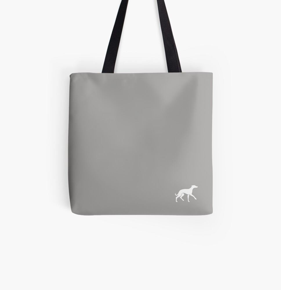 White Whippet On Grey Design All Over Print Tote Bag