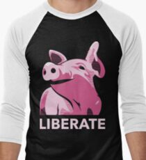 Liberate (Pig, No Background, Electric Pink) Men's Baseball ¾ T-Shirt