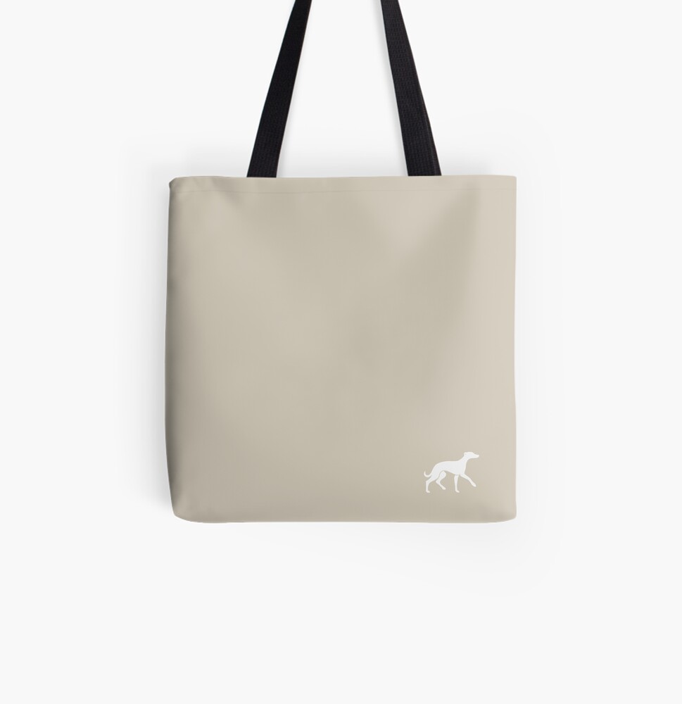 White Whippet On Taupe Design All Over Print Tote Bag
