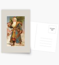 A Merry Christmas-Vintage Santa with Tree Christmas Card Postcards