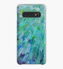 SEA SCALES - Beautiful BC Ocean Theme Peacock Feathers Mermaid Fins Waves Blue Teal Abstract Hülle & Klebefolie für Samsung Galaxy