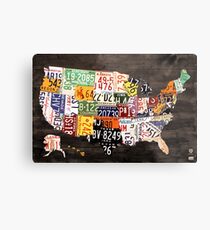 License Plate Map of the United States of America - Warm Colors / Black Edition Metal Print