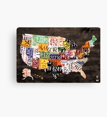 License Plate Map of the United States of America - Warm Colors / Black Edition Canvas Print